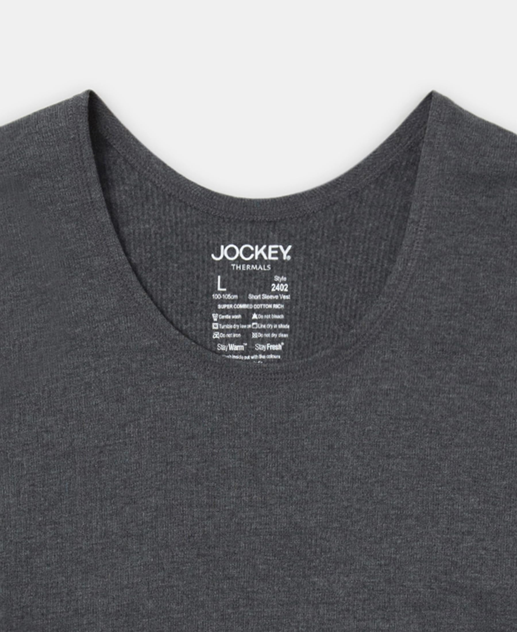 Jockey 2402 Men's Super Combed Cotton Rich Brushed Fabric Half Sleeved Thermal Undershirt with StayWarm Technology_Charcoal Melange_XL - Image 9 thumbnail