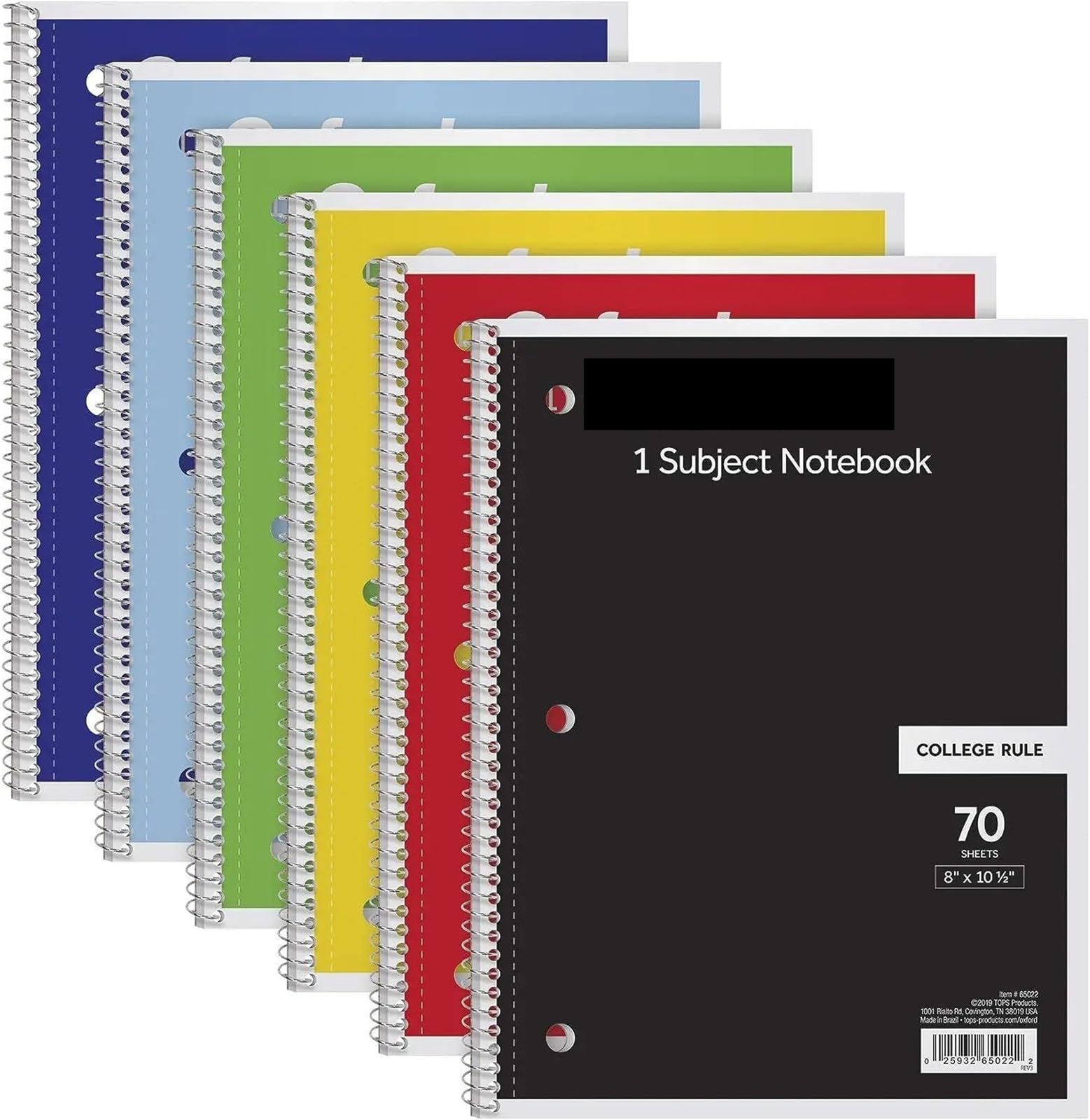 spiralbuch College-Linealpapier, 20,3 x 26,4 cm, 6er-Pack, 1 Fach, breit, 70 Blatt(A set of 6)