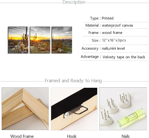 Miniatura 6 de sechars Lienzo de Arizona para pared, diseño de paisaje del desierto de Arizona, pintura de cactus del suroeste para decoración de sala de estar y