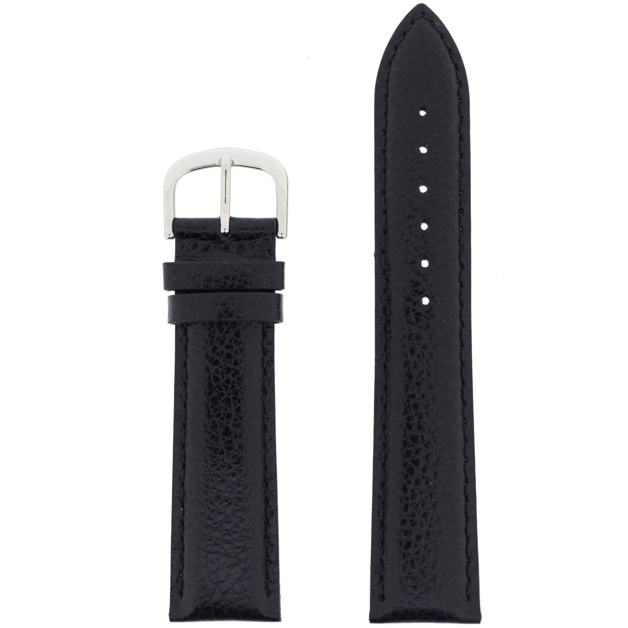 Tech Swiss LEA1433-20SS Watch Band Genuine Leather Calfskin Black 20 millimeters