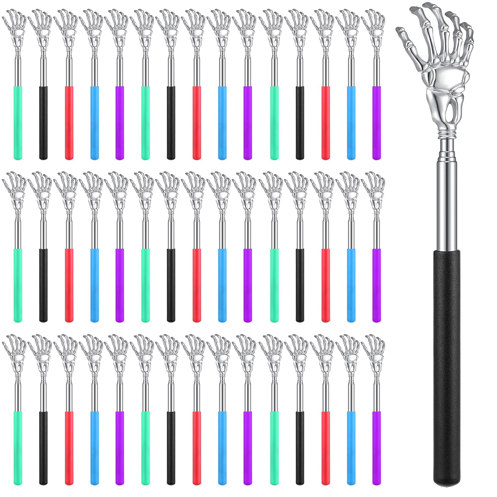 LOYIM 50 Pieces Back Scratchers Bulk Telescoping Back Scratcher for Women Men Skull Hand Shaped Stainless Steel Extendable Massage Backscratchers for