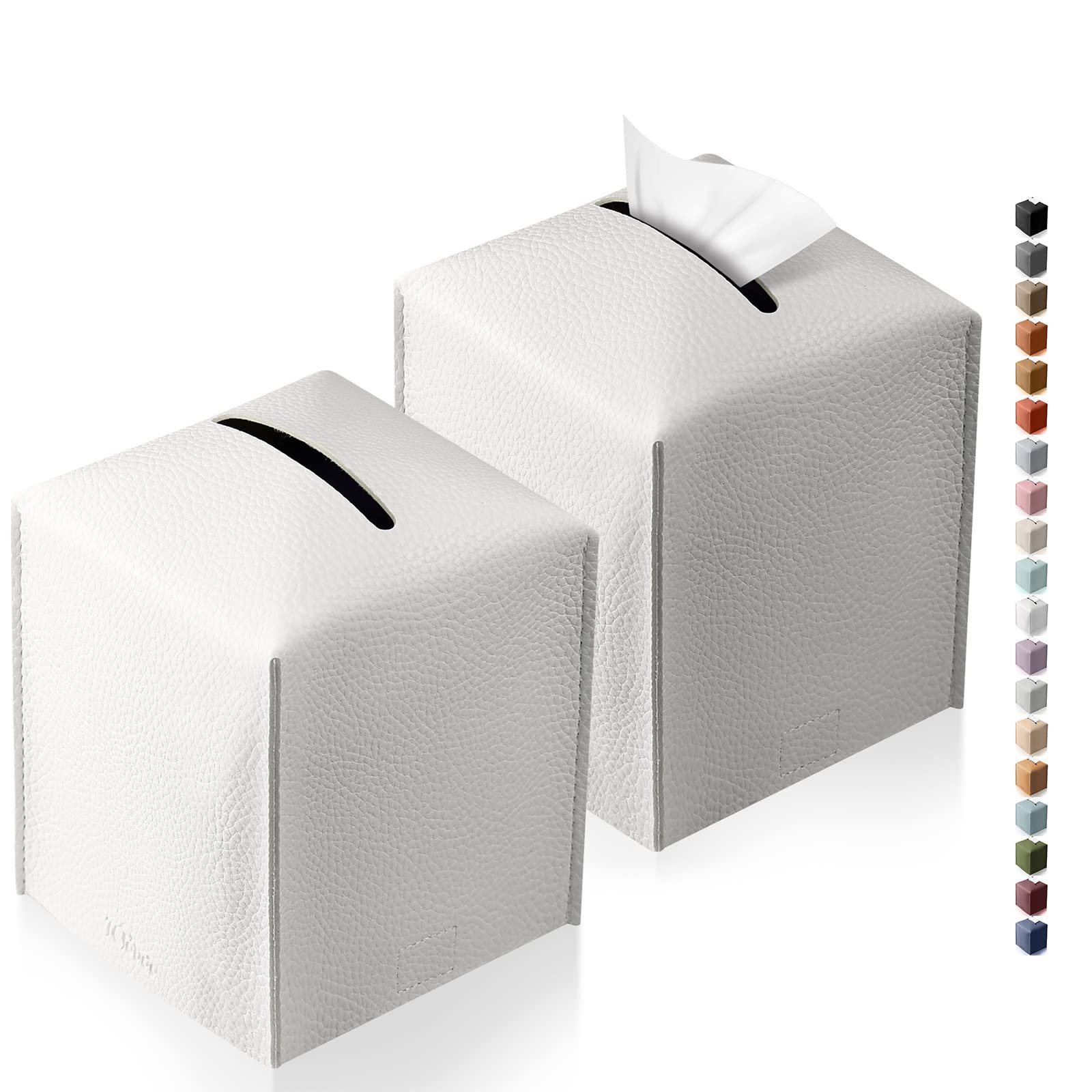 Tissue Box Cover, , Modern PU Leather Square Tissue Box Holder for Creative Decorative, 2 Pack, Ideal for Bathrooms/Office/Car/Nightstand/Outdoor Tent/Dining Table, 5X5X5, Double White