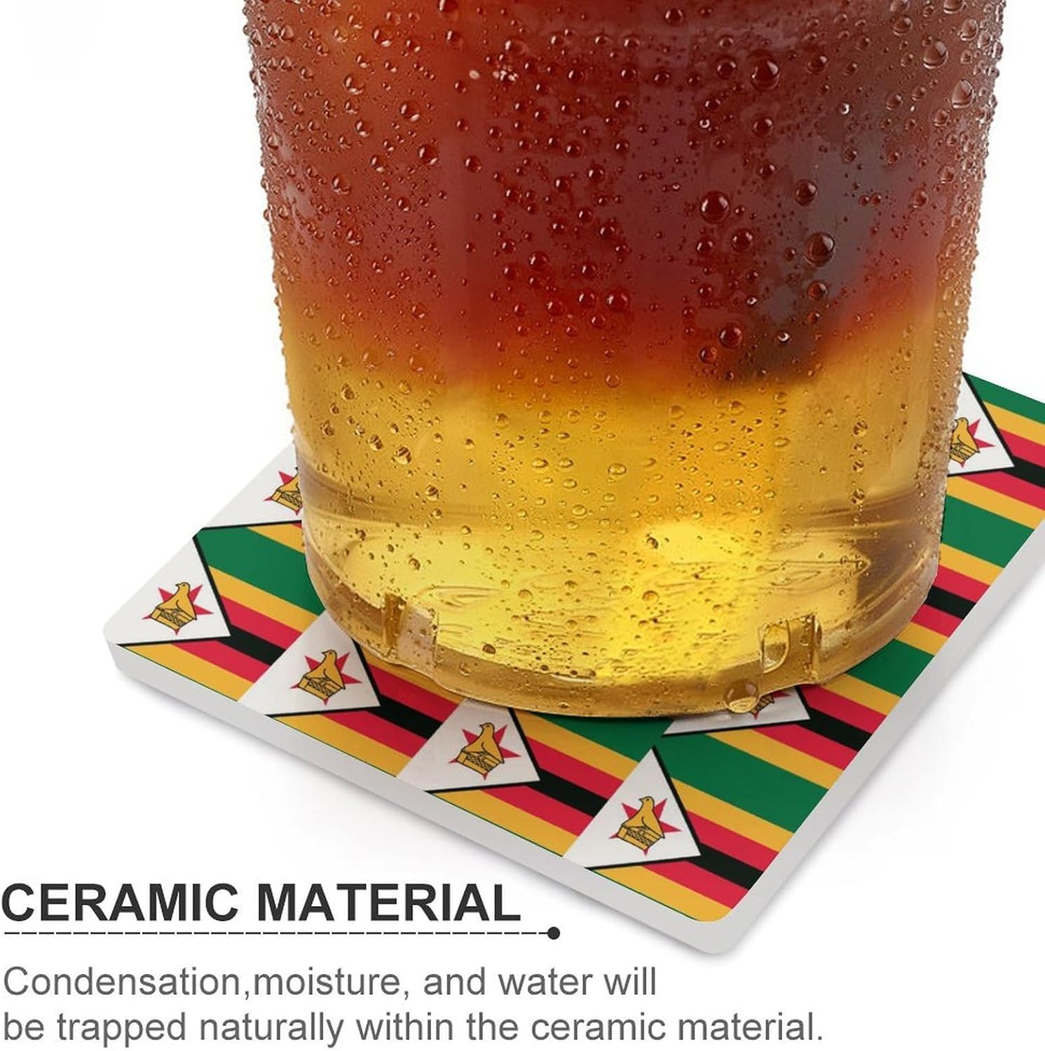 Zimbabwe Flag Funny Ceramic Coasters for Drink Absorbent Cup Holders Tabletop Protection