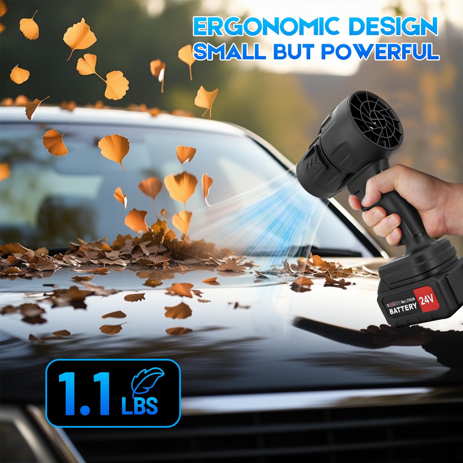 Souffleur de Feuilles sans Fil - Puissant pour Jardin, Patio et Camping, 2 Batteries 21V, Moteur Turbo 250000 TR/Min, Débit d'air 130 MPH, Léger et Portable