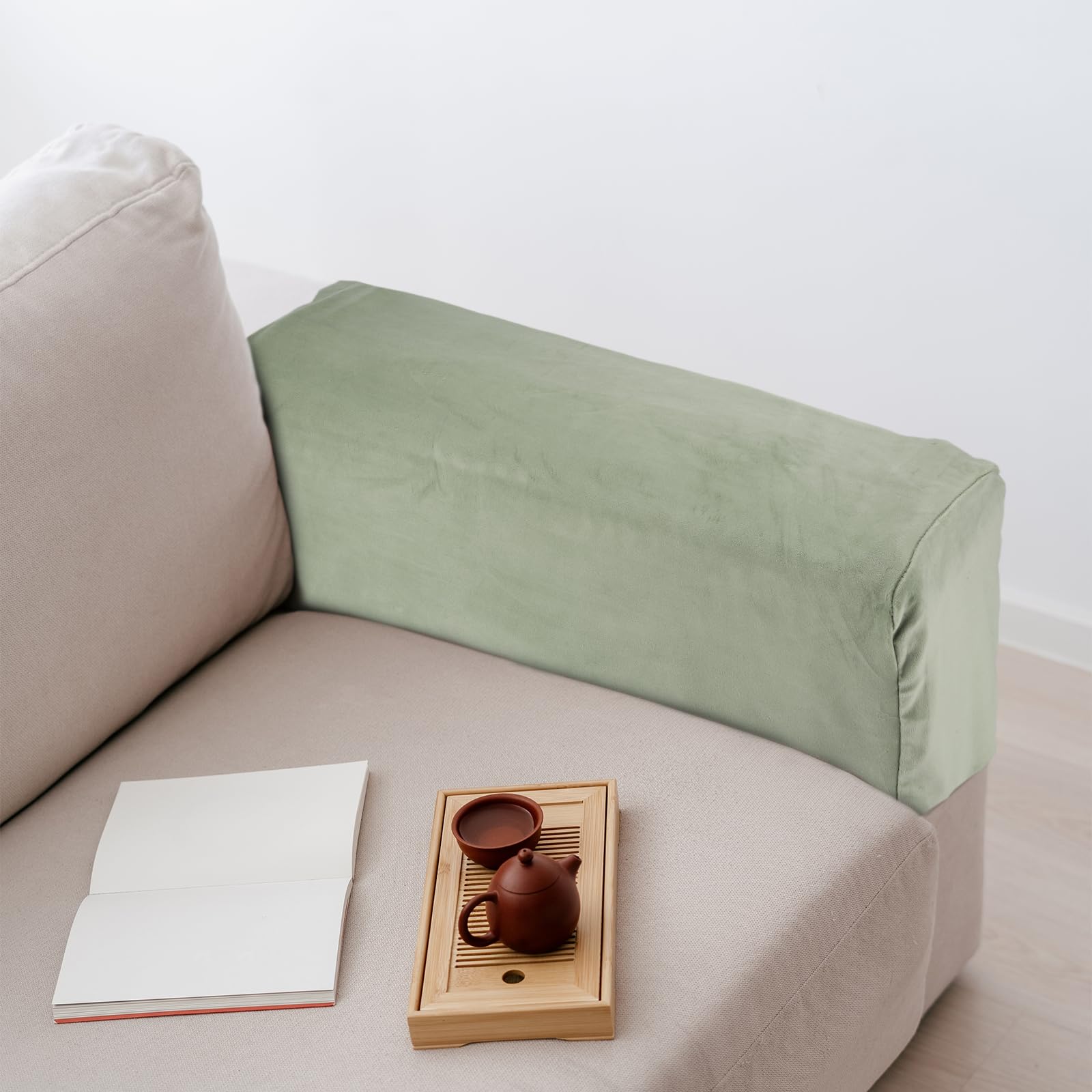sourcing map 2 Pcs Sofa Armrest Covers, Polyester Soft Armchair Slipcovers Stretch Couch Recliner Arm Cover Anti-Slip for Sofa Living Room Chair Home Decor, Avocado Green