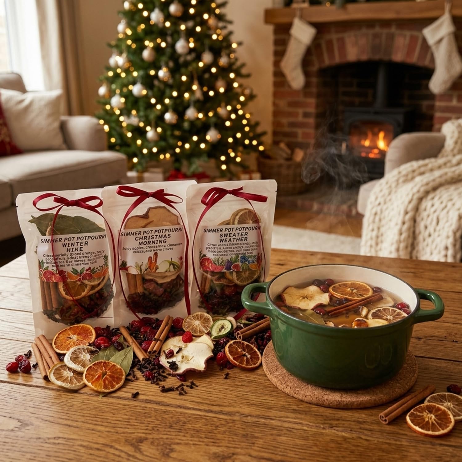 Simmer Pot Potpourri Kit – Confezione da 3 pentole naturali con fette di arancia essiccata, fette di mela, chiodi di garofano interi e bastoncini di cannella, fragranza autunnale e invernale per la
