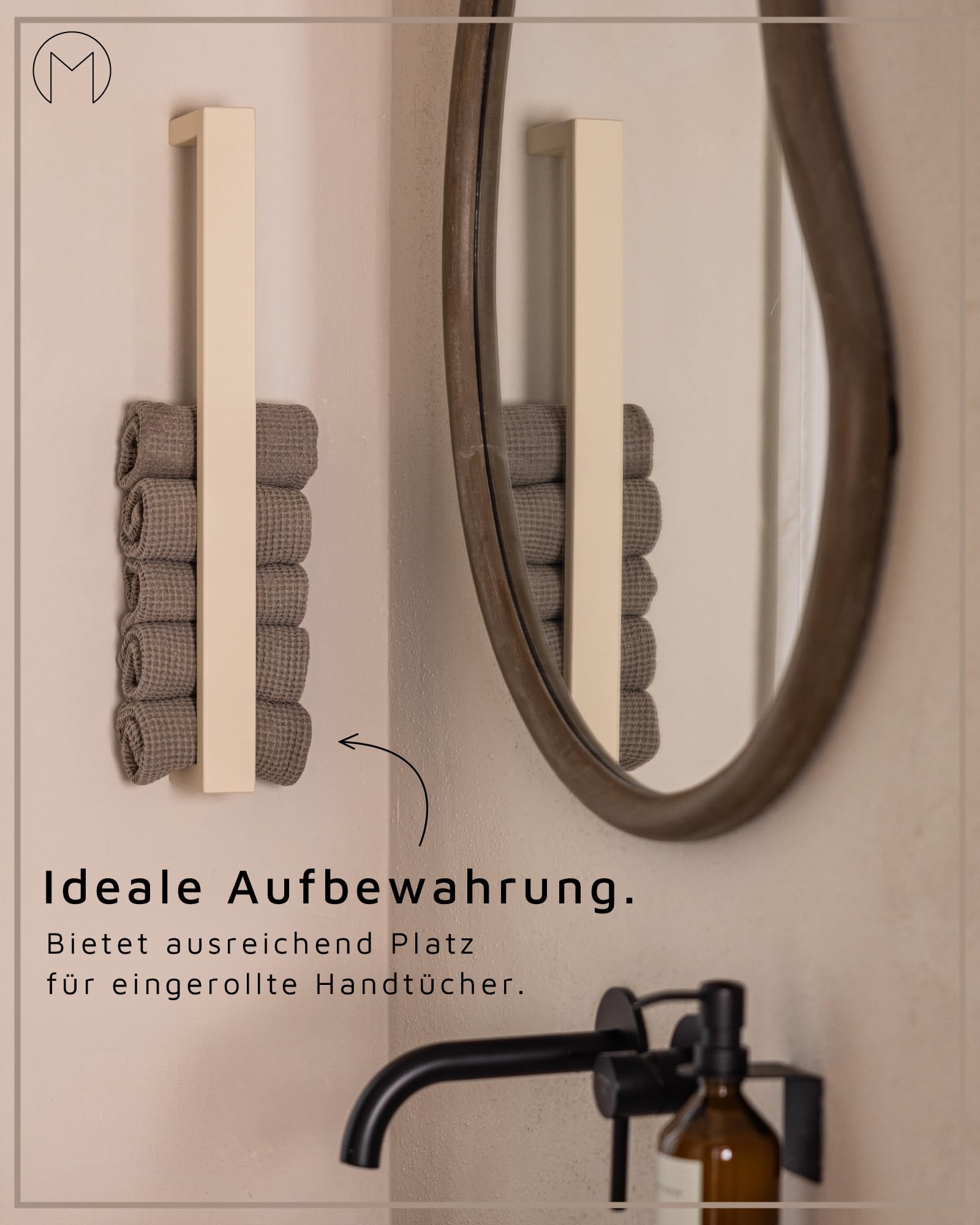 Metallbude Handtuchhalter NALI - Schwarz - Wandmontage - Pulverbeschichtetes Stahlrohr - Kratz-, Stoß- & Schlagfest - 4x10x50 cm