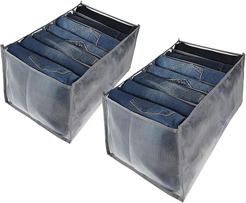 ARPEOTCY 2 organizadores de ropa de jeans organizador de ropa para ropa plegada separadores de cajones de malla de nailon para jeans 7 bandas grises