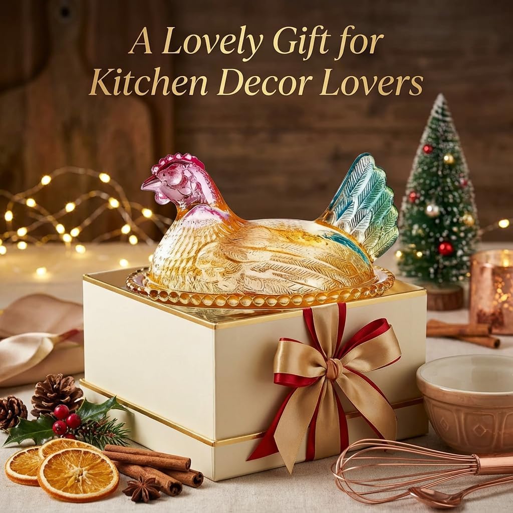 Hen on Nest— Candy Dish with Lid, Large Pedestal Crystal Chicken Candy Bowl for Snacks, Cookies & Desserts, Vintage Home Kitchen Tabletop Décor (Lapis Lazuli)