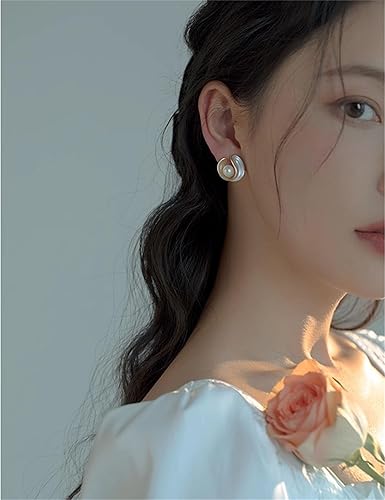 Miniatura 7 de Pearl Stud Earrings for Women Stainless Steel Unique Statement Small Pearl Enamel Button Statement Vintage Earring Jewelry