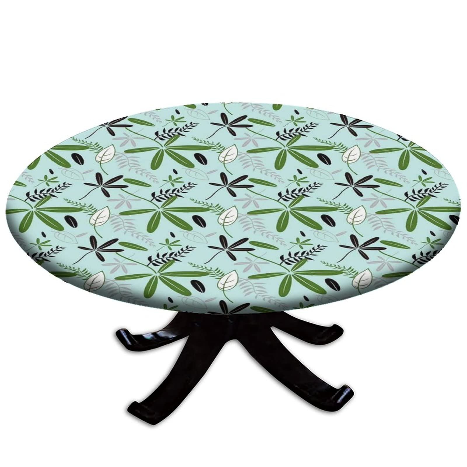 Greenery Graphic Leaves Fitted Round Tablecloths, Elastic Edged Waterproof Table Covers,Outdoor Indoor Table Decor, for Party Kitchen Patio Restaurant Farm Table Cloth Mat,Fit for 28" Table