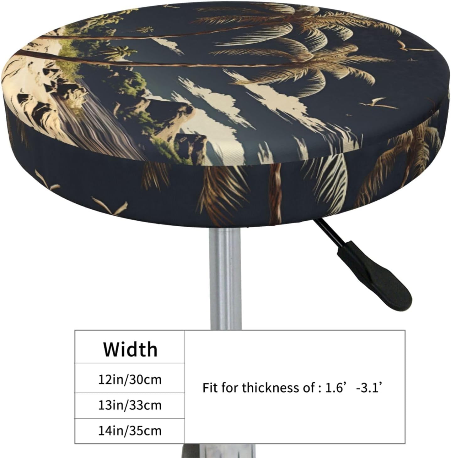 Bar Stool Cover Round Elastic Stool Cushion Covers Palm Tree Bar Chair Cover Washable Stool Cushion Slipcover Stretch Stool Seat Covers for 12-14 Inch Chair