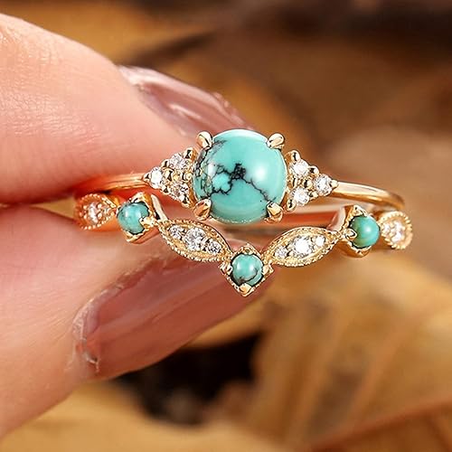 Miniatura 2 de Anillos gruesos dorados y turquesas apilables para mujeres, anillos para nudillos para el pulgar para mujer, diamantes de imitación vintage, joyería