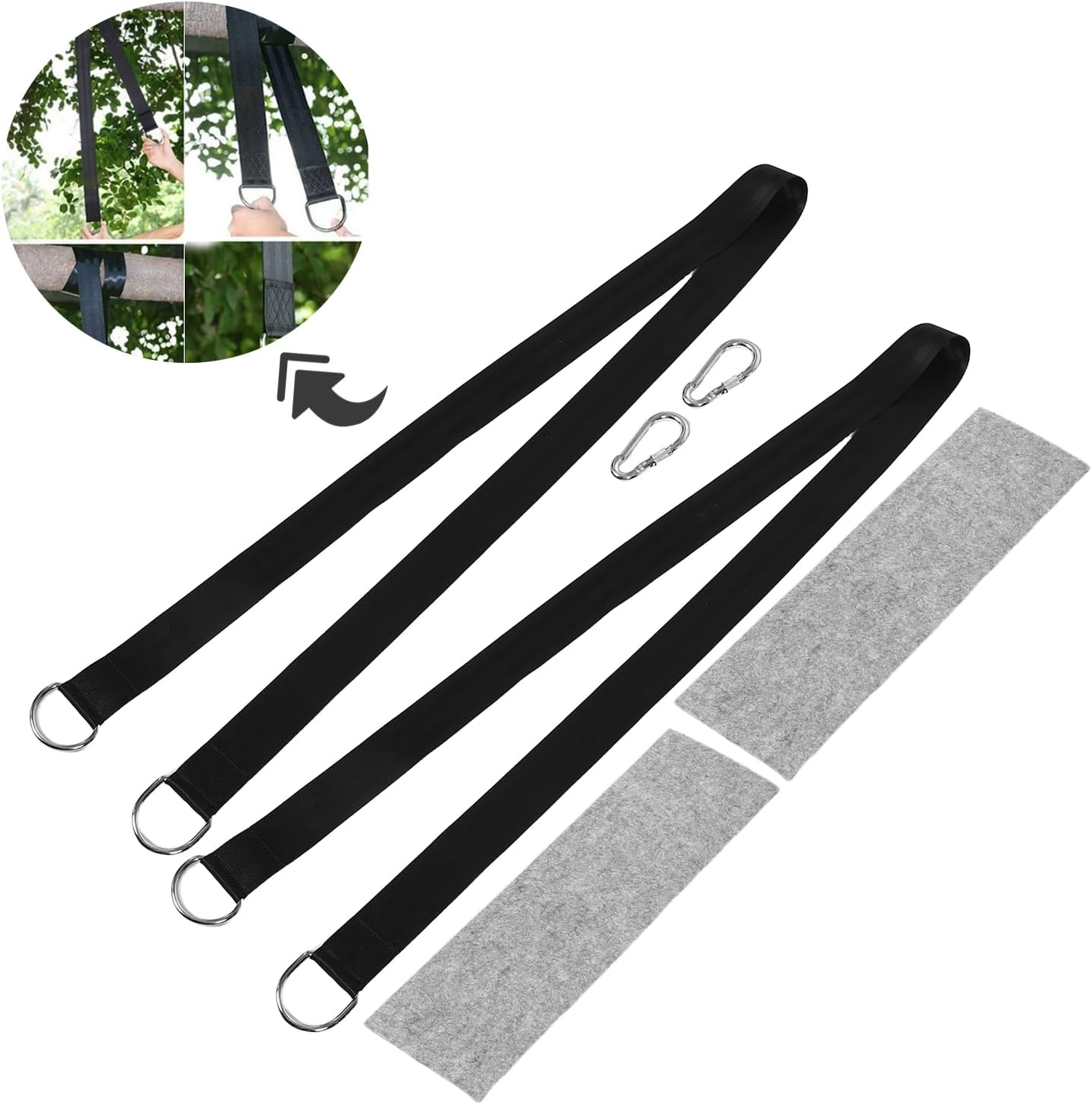 1 Set Tree Swing Hanging Straps: Carabiner Hooks with Snap for Tree Swing Hammocks for Patio Garden