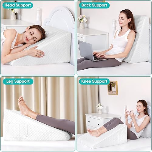 Miniatura 6 de Almohada de cuña para después de la cirugía, almohada de cuña de cama premium de 12 pulgadas para dormir con parte superior de espuma viscoelástica,