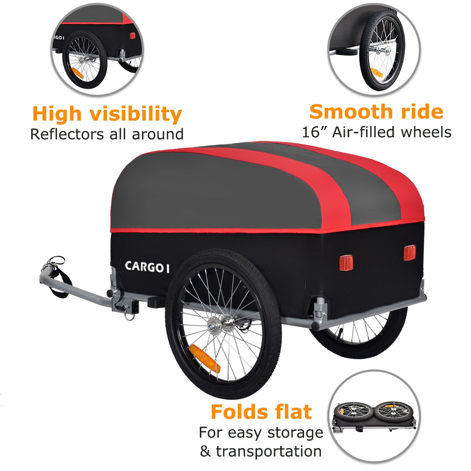 Tiggo Cargo I Remorque de Velo Cargo 120L, Charge Max. 40kg, Toile en Nylon avec Protection Anti-Pluie Pliable