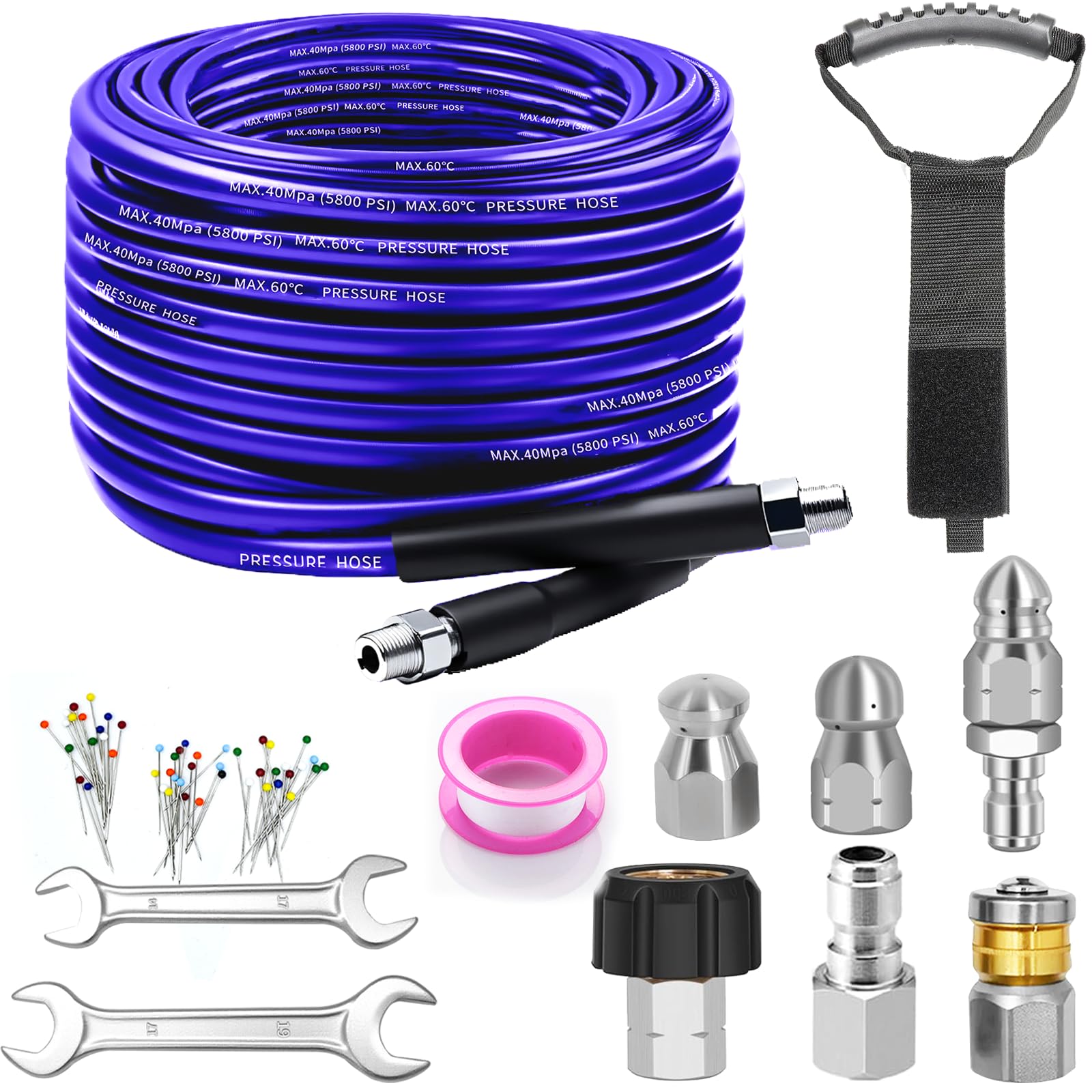 100FT Sewer Jetter Kit for Pressure Washer, 5800PSI Drain Cleaner Hose