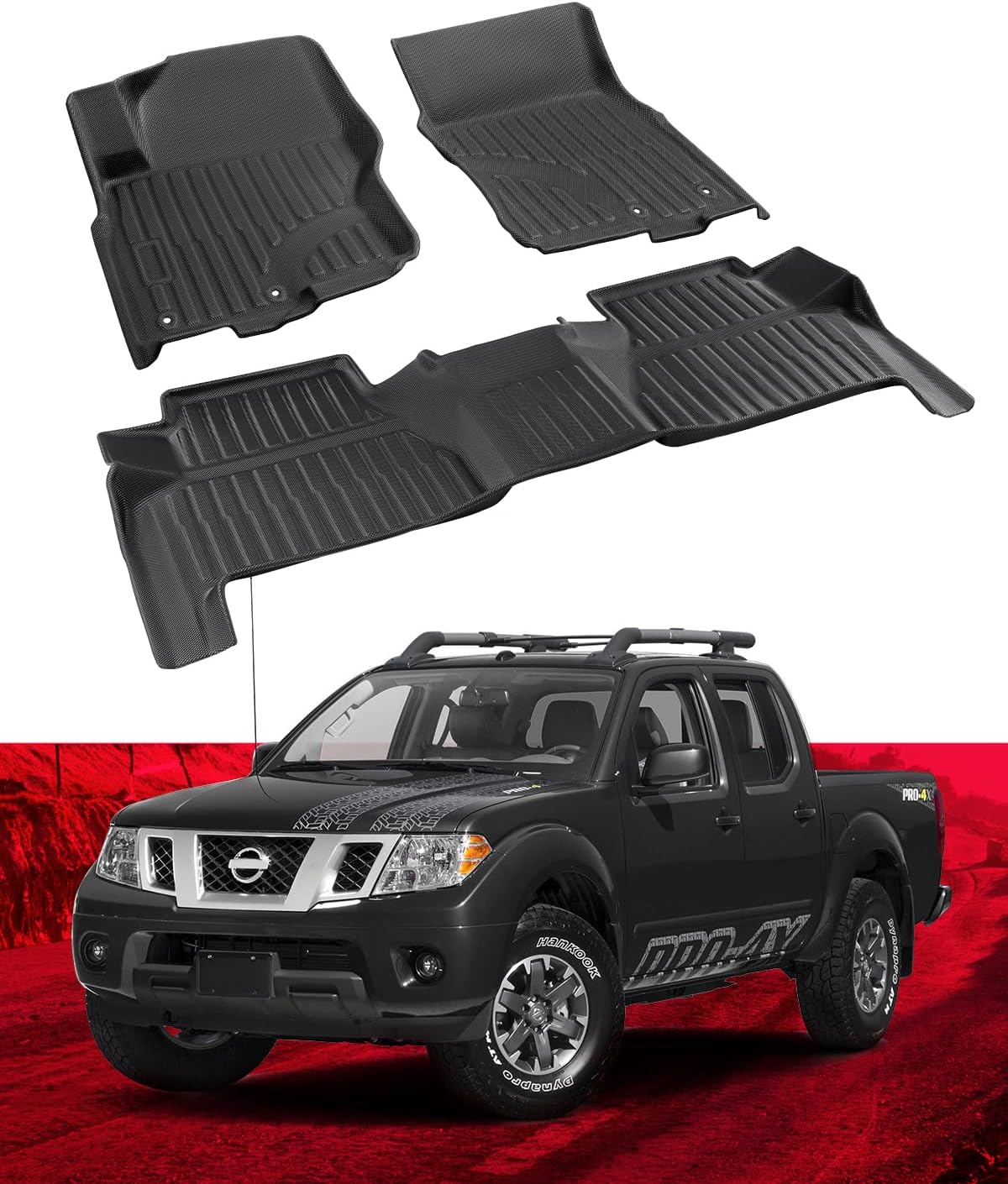 All Weather Car Floor Mats for Nissan Frontier Crew Cab: 2008-2021 4Door Anti-Slip Automotive Floor Liners, Front & Rear Row Set for Frontier Mid-Size Pickup Truck Accessories
