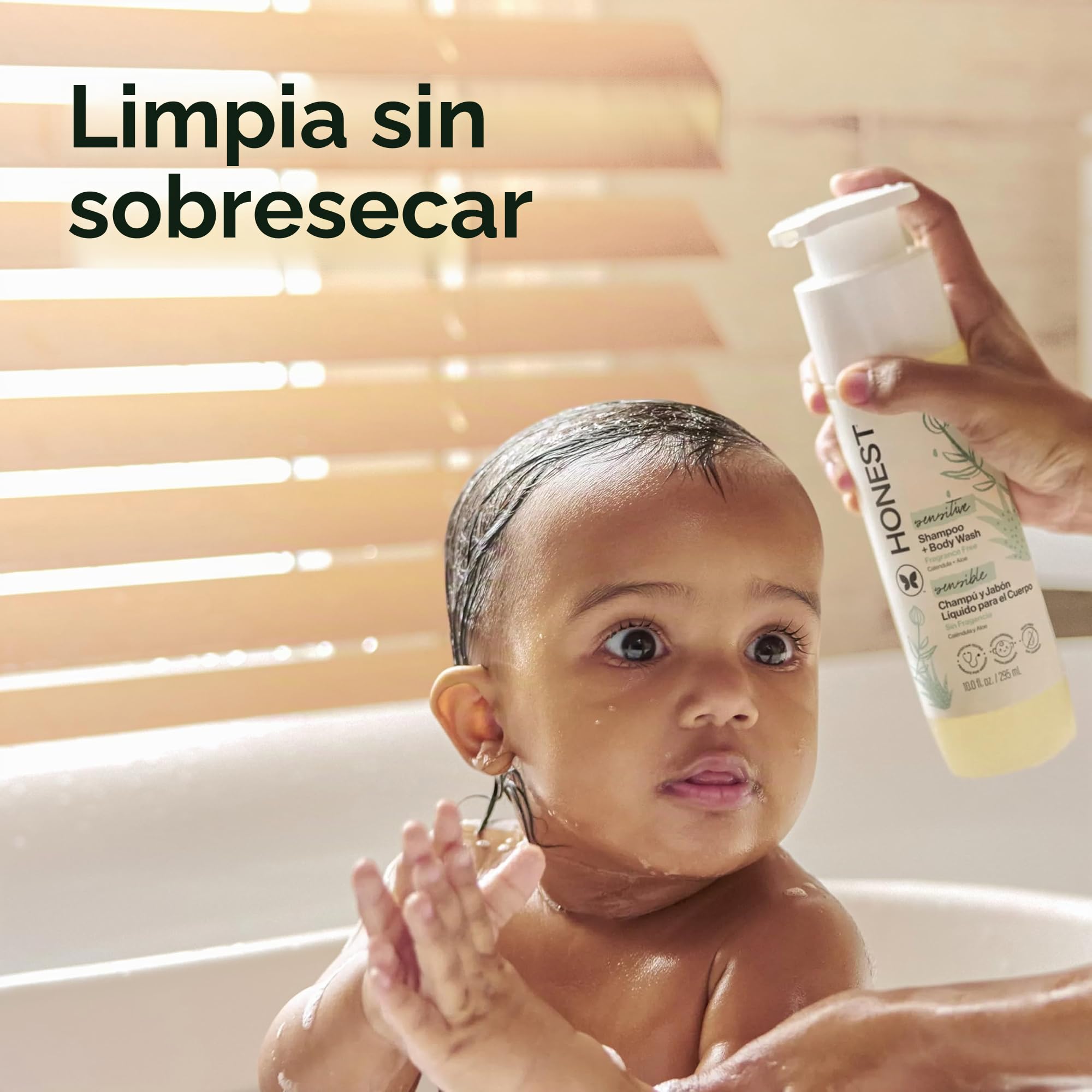 The Honest Company Champú limpiador 2 en 1 + gel de baño para piel sensible | Suave para el bebé | Derivado naturalmente, sin desgarros, hipoalergénico | Sin fragancia, 10 onzas líquidas