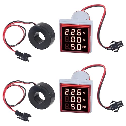 2PCS Amperímetro digital Voltímetro AC 60-500V 0-100A, 3 en 1 Multifunción Volt Amp Frecuencia Medidor Pantalla LED Detector de voltaje Medidor de