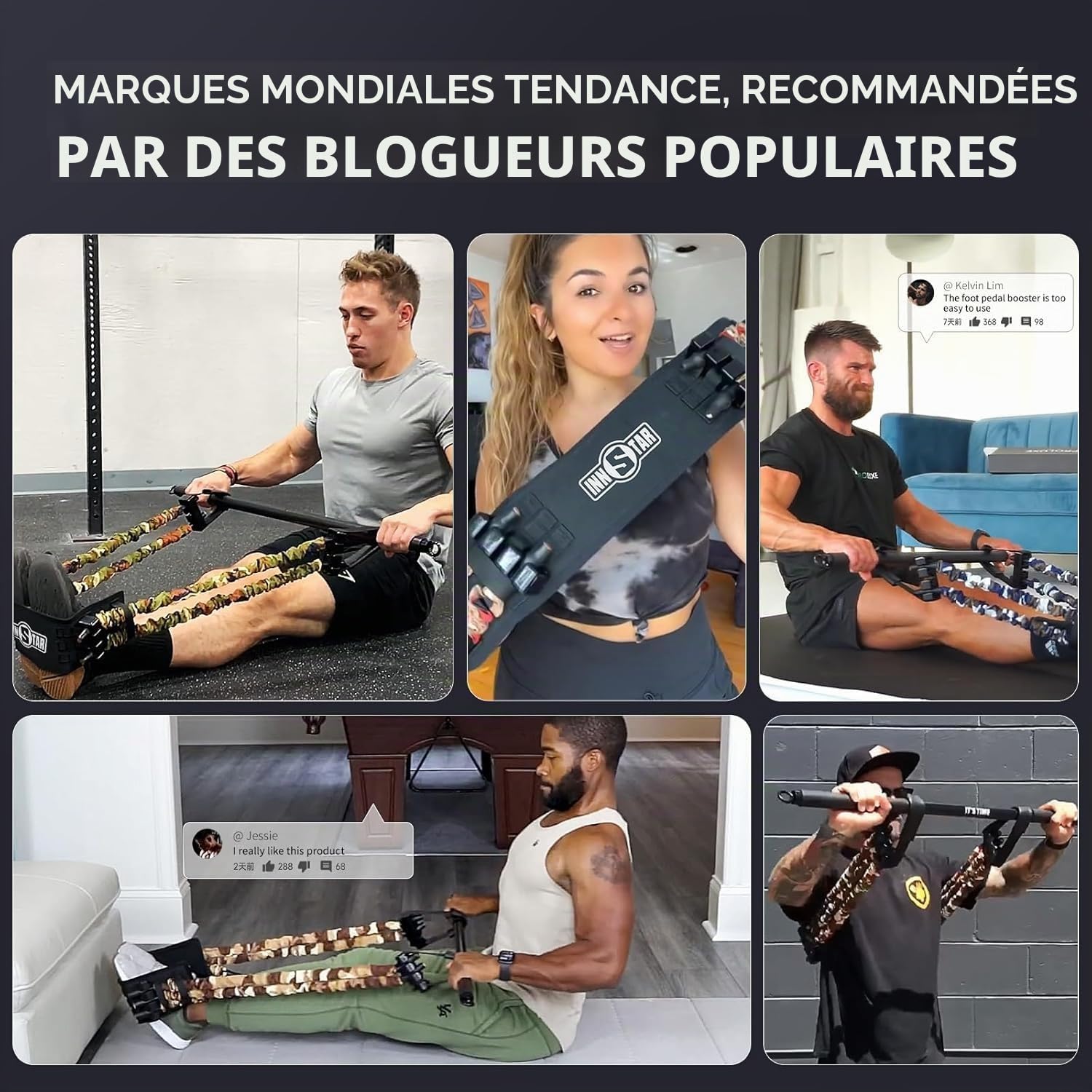 INNSTAR Kit Elastiques de Musculation Professionnel pour l'entraînement Complet du Corps, Barre pour élastiques Musculation, Bandes de Résistance Élastique pour la Maison,la Salle de Sport