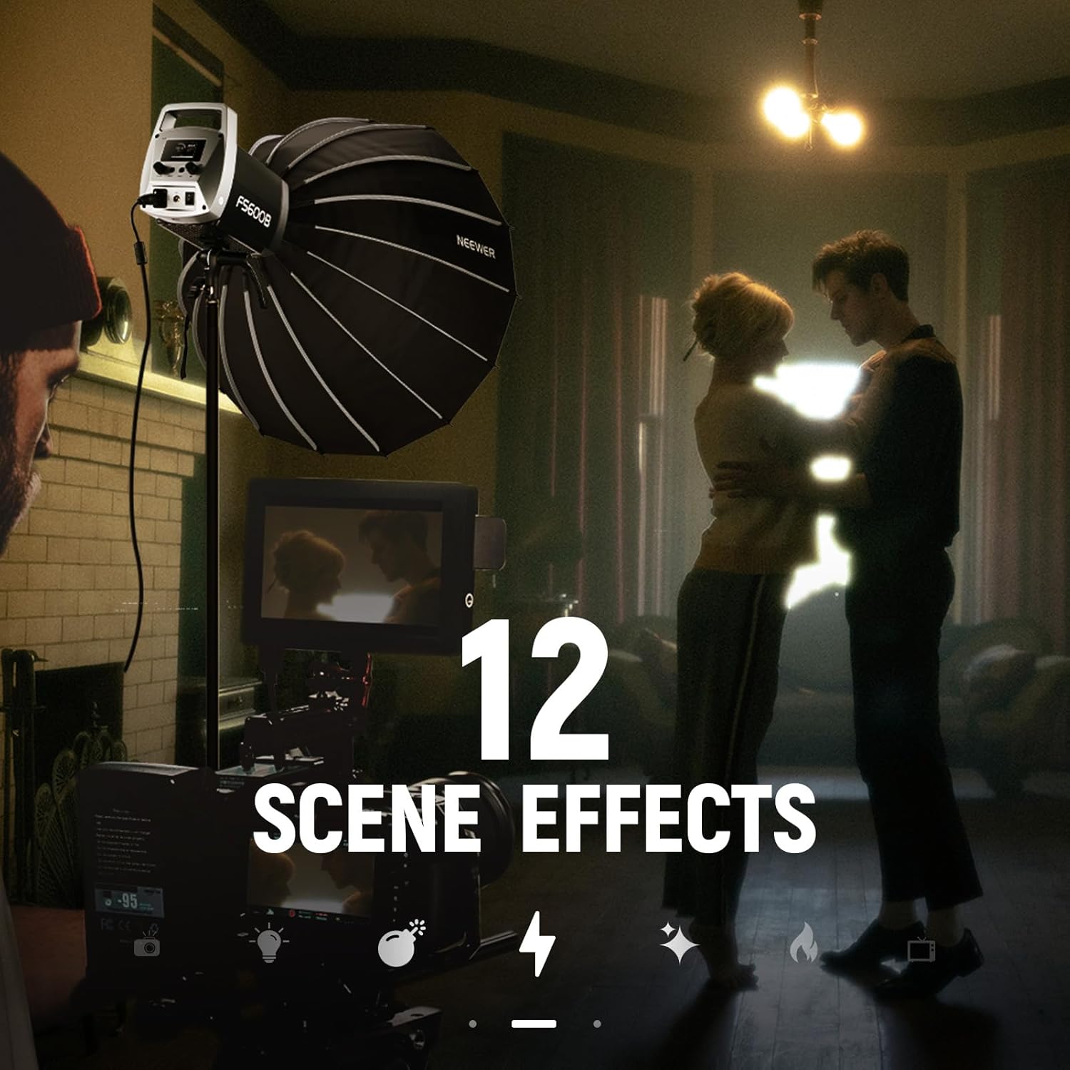 NEEWER 600W LED Studio Video Light 2.4G/APP Control 87100Lux/1m, 2700K-6500K Bi Color COB Continuous Lighting with CRI95+, 12 Scenes, Bowens Mount Spotlight for Photography Recording Streaming, FS600B