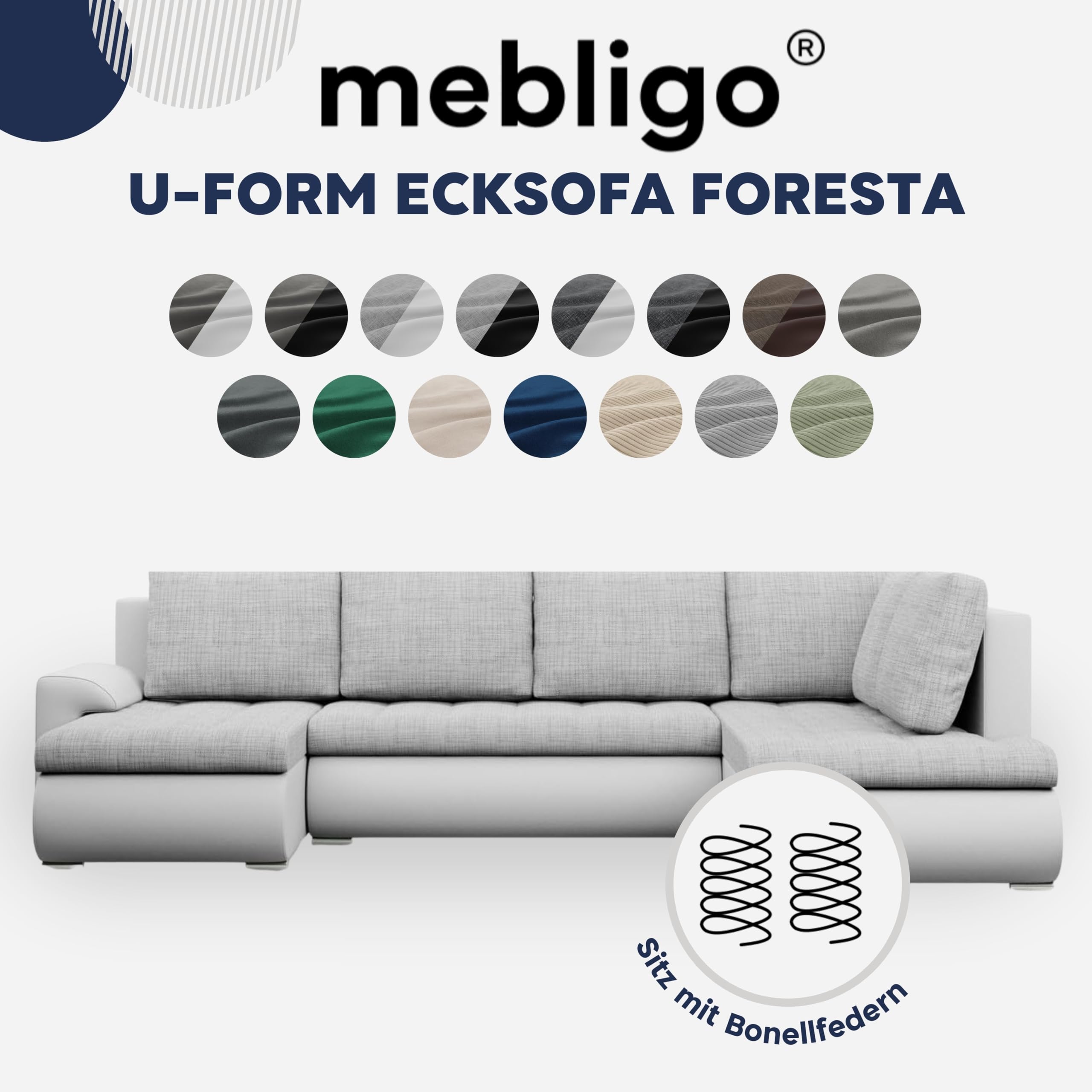 Mebligo - Ecksofa mit Schlaffunktion und 3 Bettkasten FORESTA 300x89x200 (BxHxT) Dunkelgrau + Schwarz - Ottomane Rechts Eckcouch, Couch U Form, Sofa Wohnzimmer, Sofas & Couches, Eckschlafsofa