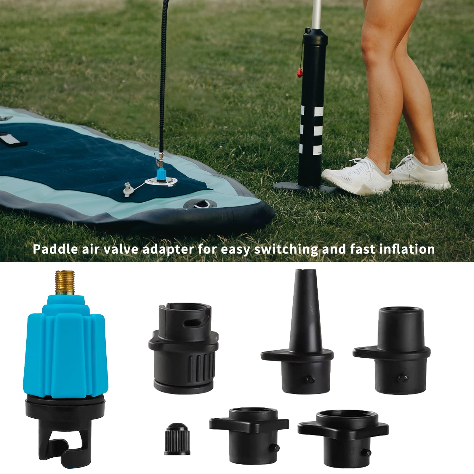 Adaptador Valvula Paddle Surf Inflador, Inflable Adaptador Bomba Aire Sup Hinchador con 4 Boquillas de Aire, para Kayak, Tabla de Paddle Surf, Canoa
