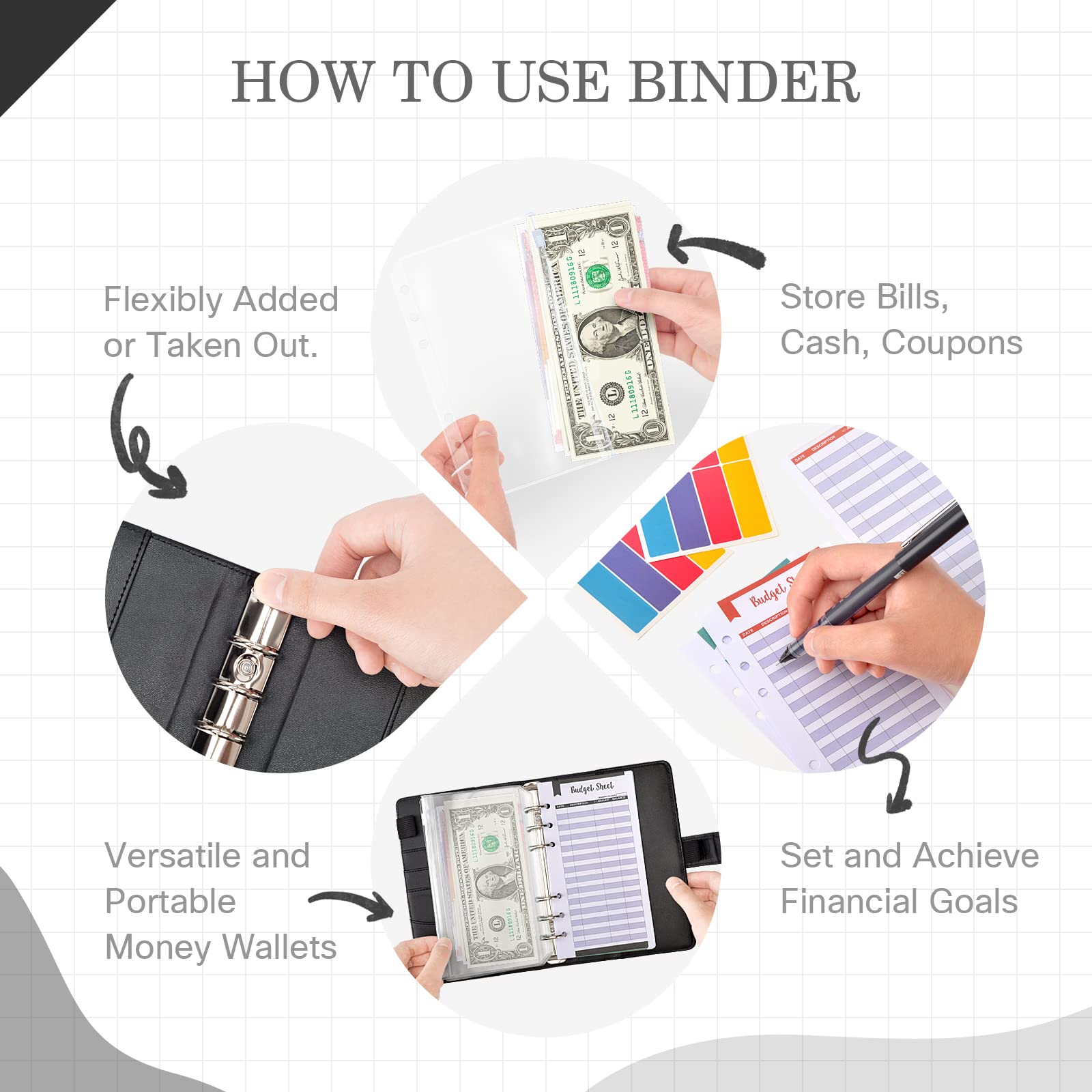 Organizzatore Budget Con Buste Cerniera - Raccoglitore A6, Fogli Di Piano Spese, Portadocumenti Viola