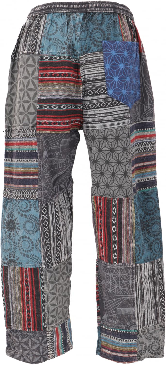 GURU SHOP Patchwork spodnie do jogi, spodnie Goa, luźne spodnie, męskie, bawełna, spodnie alternatywna odzież