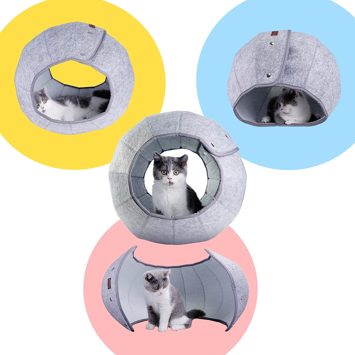 Cat Bed for Indoor Cat Toy Balls Scratcher Foldable Comfortable Washable Multifunction Cat Condo Tent House, Gray : Pet Supplies