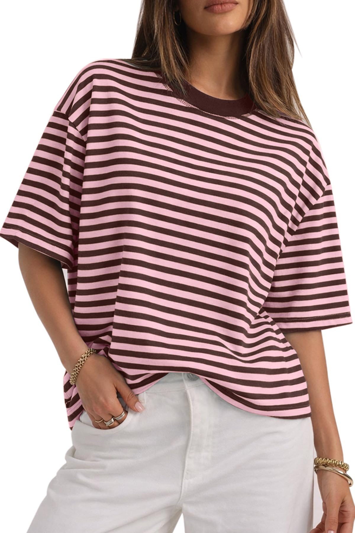 CHYRII Womens Oversized Striped T Shirt