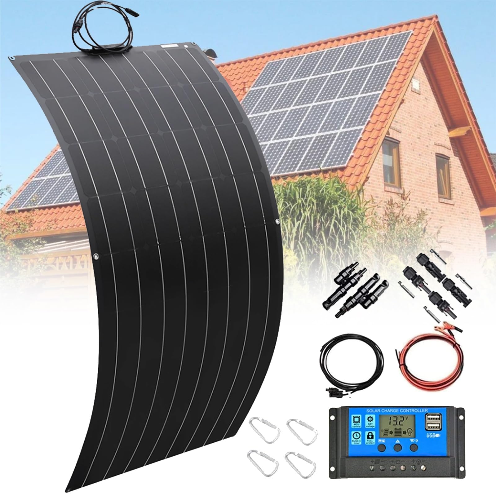 Pannello Solare Flessibile 300W 600W 1200W Pannelli solari monocristallini 18V Alta efficienza di Carica della Batteria Alimentazione fotovoltaica per la Ricarica(300W)