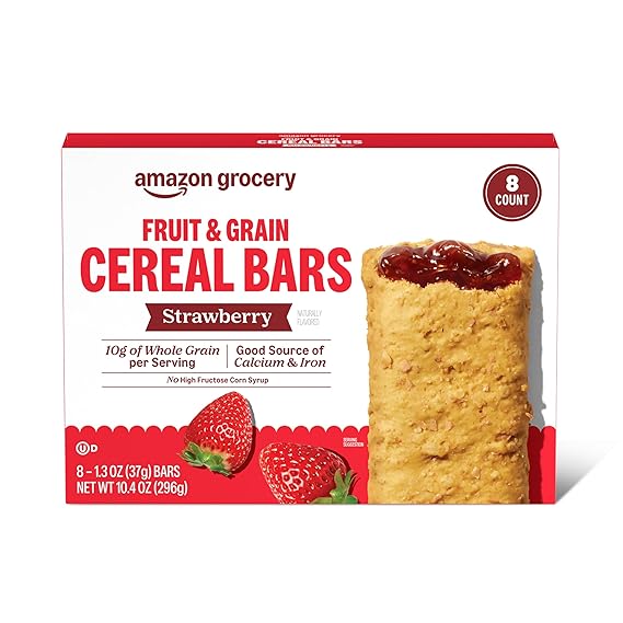 Amazon Grocery, Fruit & Grain Cereal Bars, Strawberry, 10.4 Oz, 8 Ct (Previously Happy Belly, Packaging May Vary)