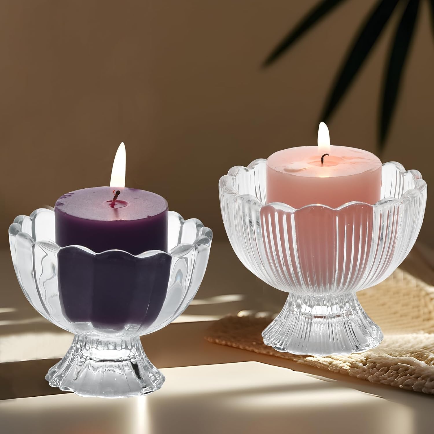 Glass Tealight Candle Holder Set of 6, Clear Candle Holders with Tea Lights, for Floating Candles, Pillar Candles, Votive Candles, Table Decor for Wedding Birthday Party