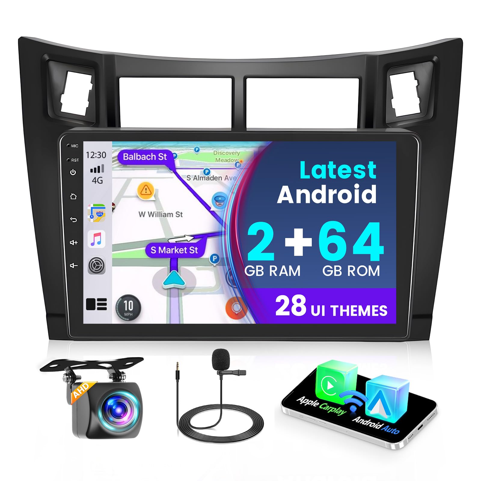 2+64GB Android 15 9" Autoradio pour Toyota Yaris 2005-2011