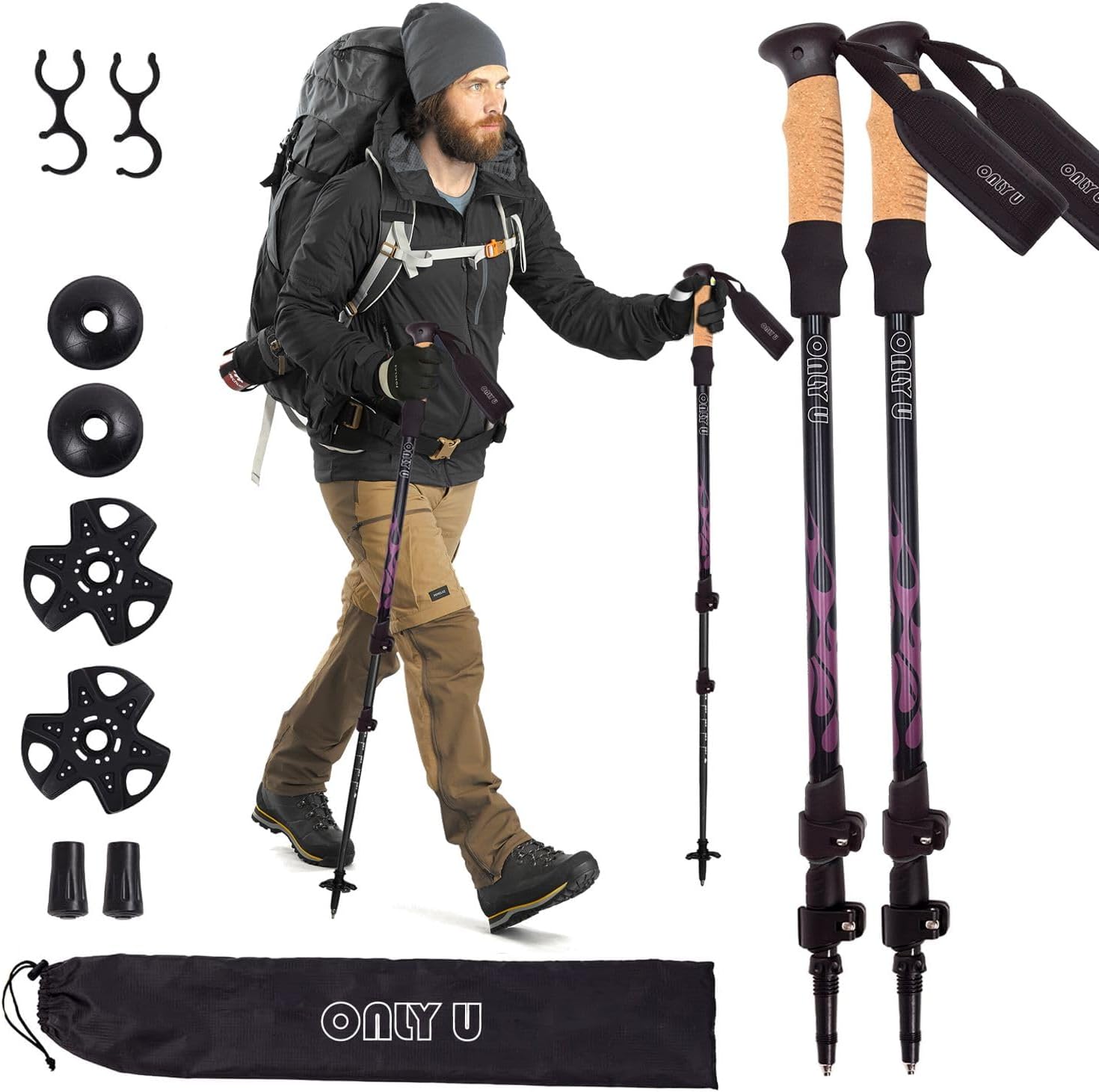 Collapsible Aluminum Hiking Poles with Adjustable Height & Secure Grip