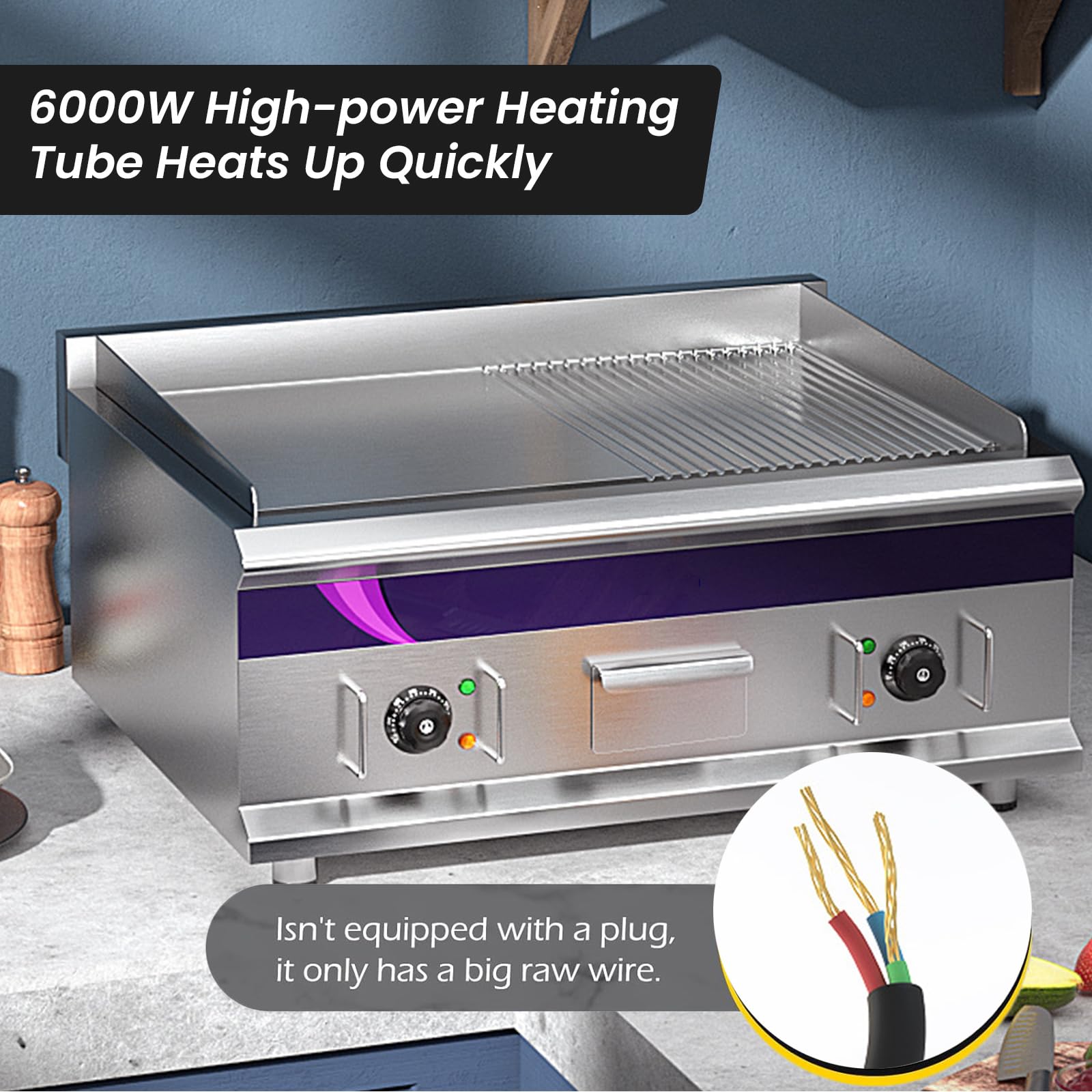 UMJIGF Commercial Electric Griddle 27.5'' Flat Top Grill Countertop Griddle 6000W Stainless Steel Teppanyaki Grill Large Electric Griddles,