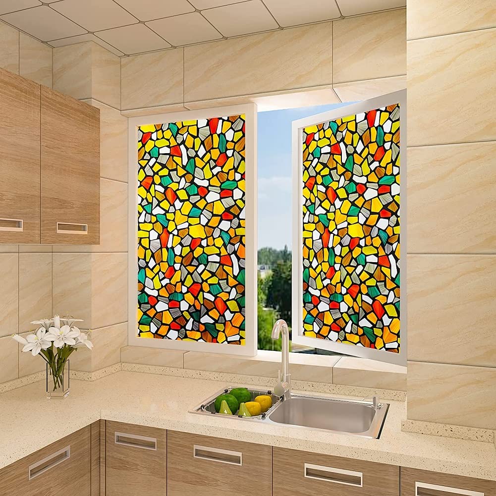 MOCOCOPremium Window Films for Glass Privacy Frosted Window Glass Film self Adhesive Decorative Window Sticker Home Office Glass Stickers for Doors/Bathroom/Living Room - 6D Stones (12x50 Inch)