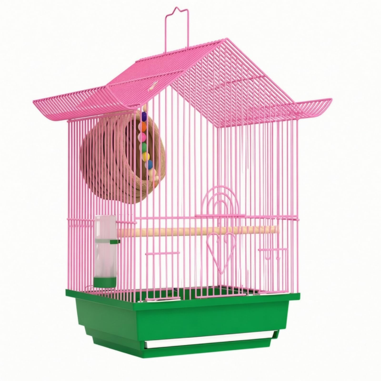 Vogelkäfig mit Klassischem Hausdesign Sicherer Kleinvogelkäfig mit Stababstand Und Praktischer Reinigungsschale für Zuhause Und Vogelhaltung Im Innenbereich, Rosa, Kirschrot