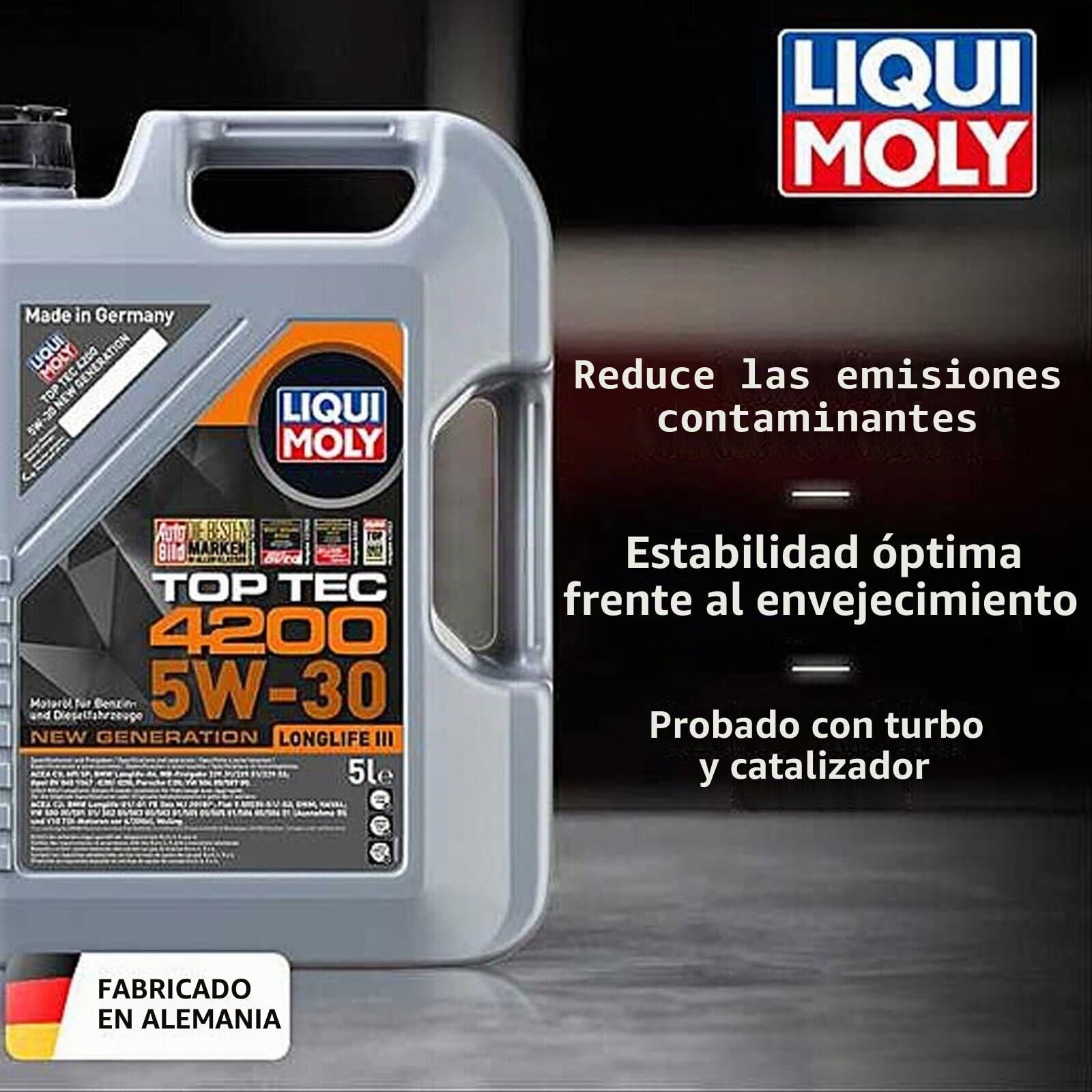 LIQUI MOLY Aceite de motor 5W-30 Top Tec ACEA C3 ACEA C2 API SP 4200 4L Compatible con VW Polo V Hatchback 6R1, 6C1 up! Hatchback 121, 122, BL1, BL2, BL3, 123 Golf 7 Hatchback 5G1, BQ1, BE1, BE2