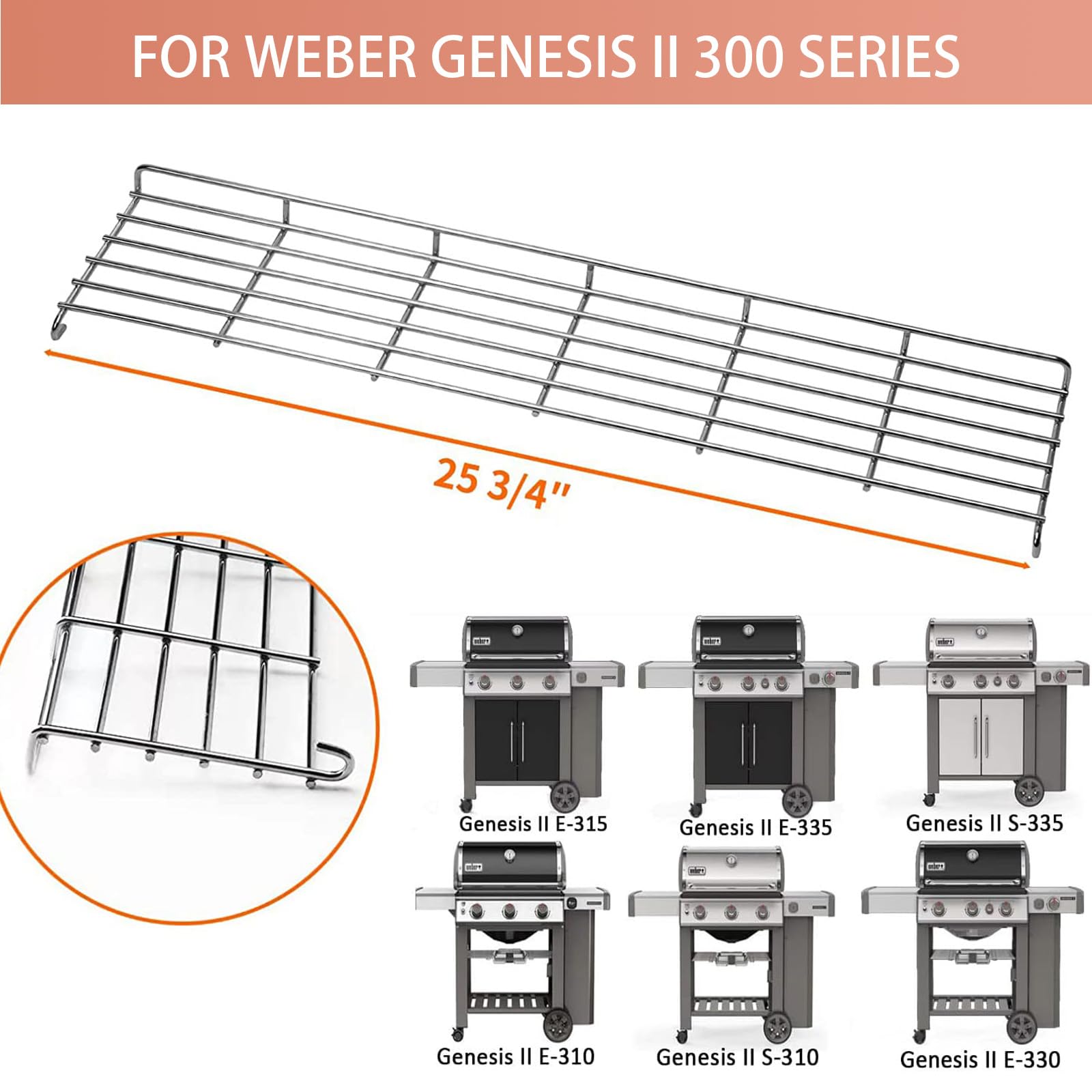 Denay 66044 Edelstahl Warhalterost, 65,4 C, Für Weber Genesis II E-310
