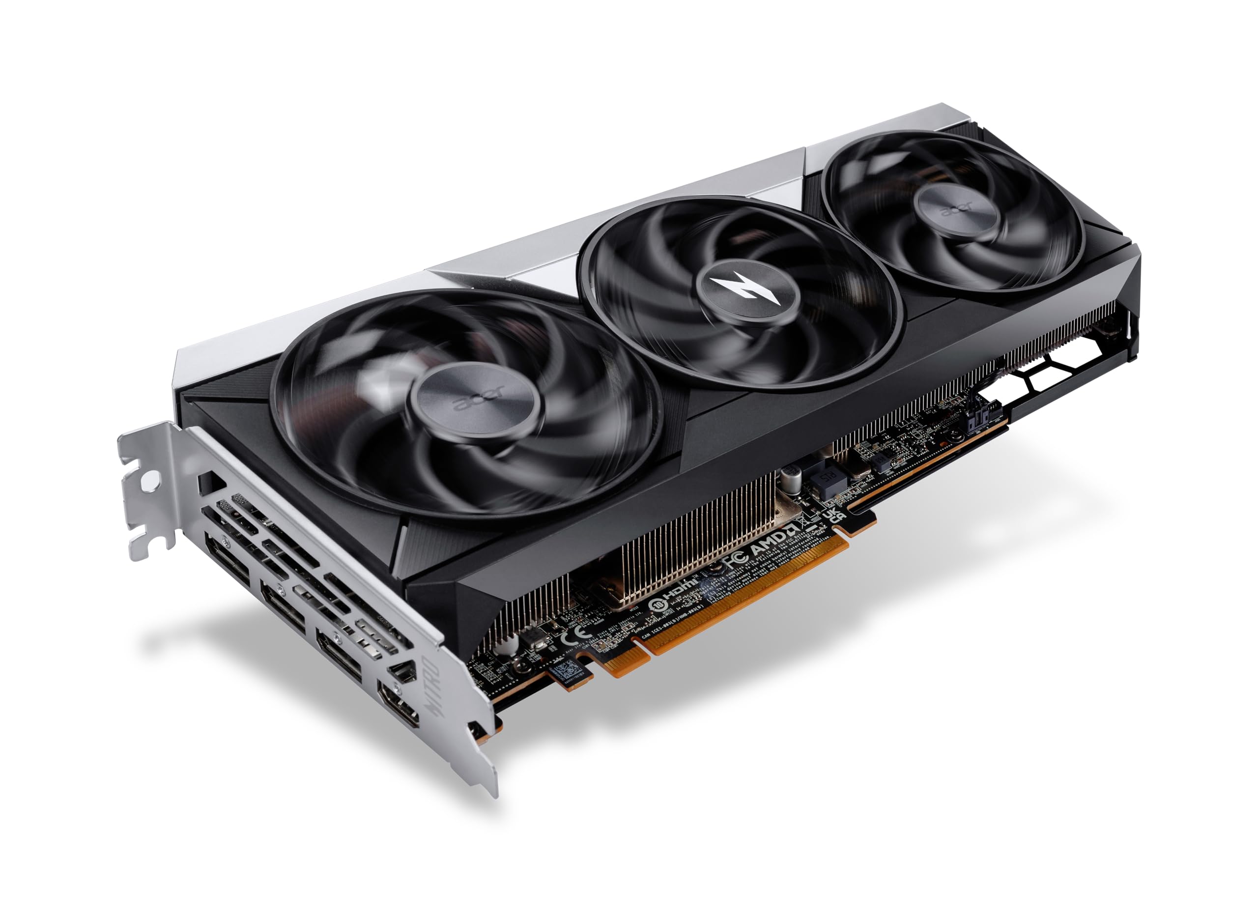 Acer Nitro Radeon RX 9070 OC - AMD Grafikkarte (16 GDDR6, 256 Bit, PCIe 5.0 x16, 1x HDMI 2.1a 3X DP 2.1) 3X Nitro FrostBlade, 2x8 pin, Slot Space: 2.5