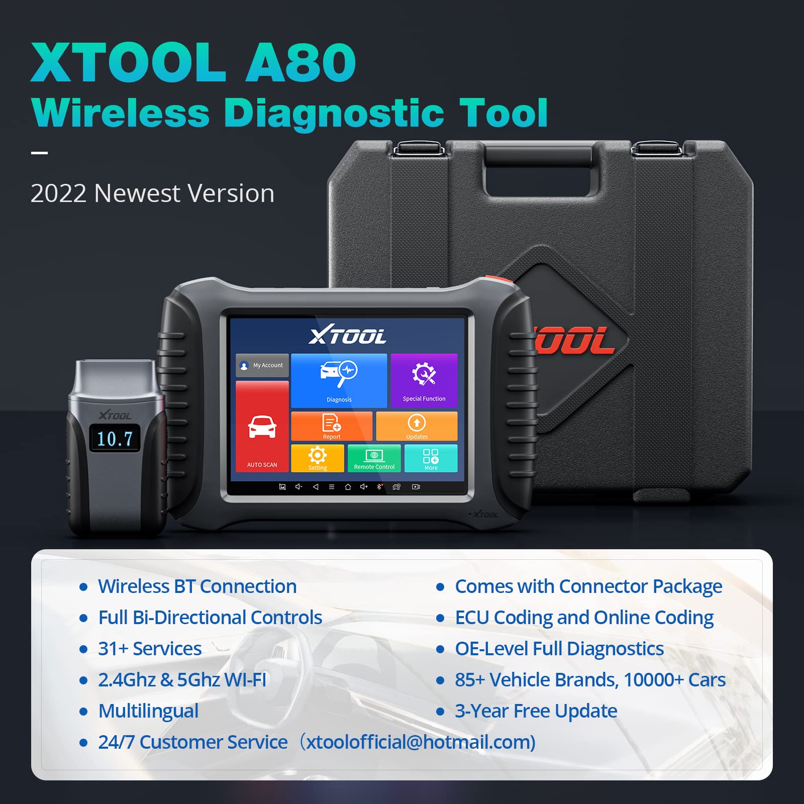 XTOOL A80 Wireless Diagnostic Tool ( with NonOBDII Adapter Kit), Bi