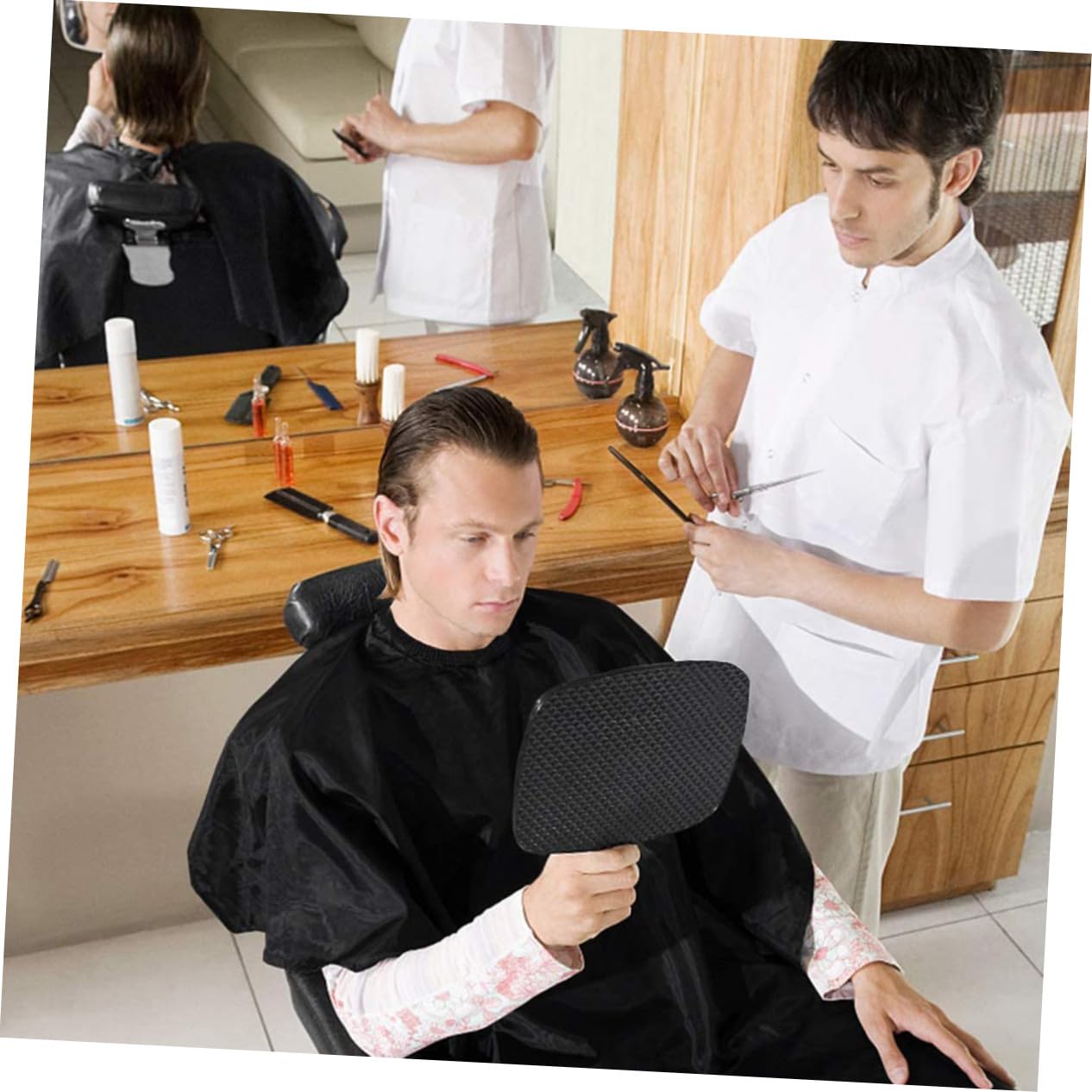 Gatuida Cape de Coiffure Cape pour Styliste Brosse Plumeau pour Cou Kit Outils Coupe Cheveux Bandes Couvre-nez