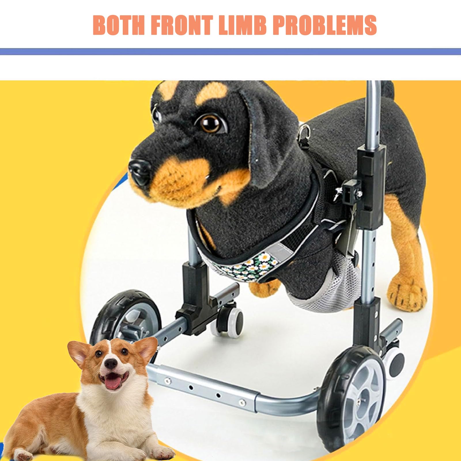 Silla de ruedas para perros discapacitados, arnés de soporte de 4 ruedas, ayuda de rehabilitación de patas delanteras, cochecito ajustable para perros grandes y medianos