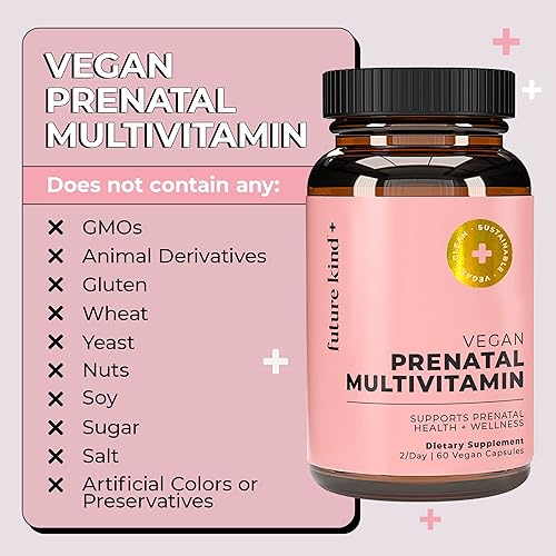 Miniatura 8 de Future Kind Vitamina prenatal vegana 60 unidades  Vitaminas prenatales con DHA y folato  Botella de vidrio vitaminas prenatales para mujeres