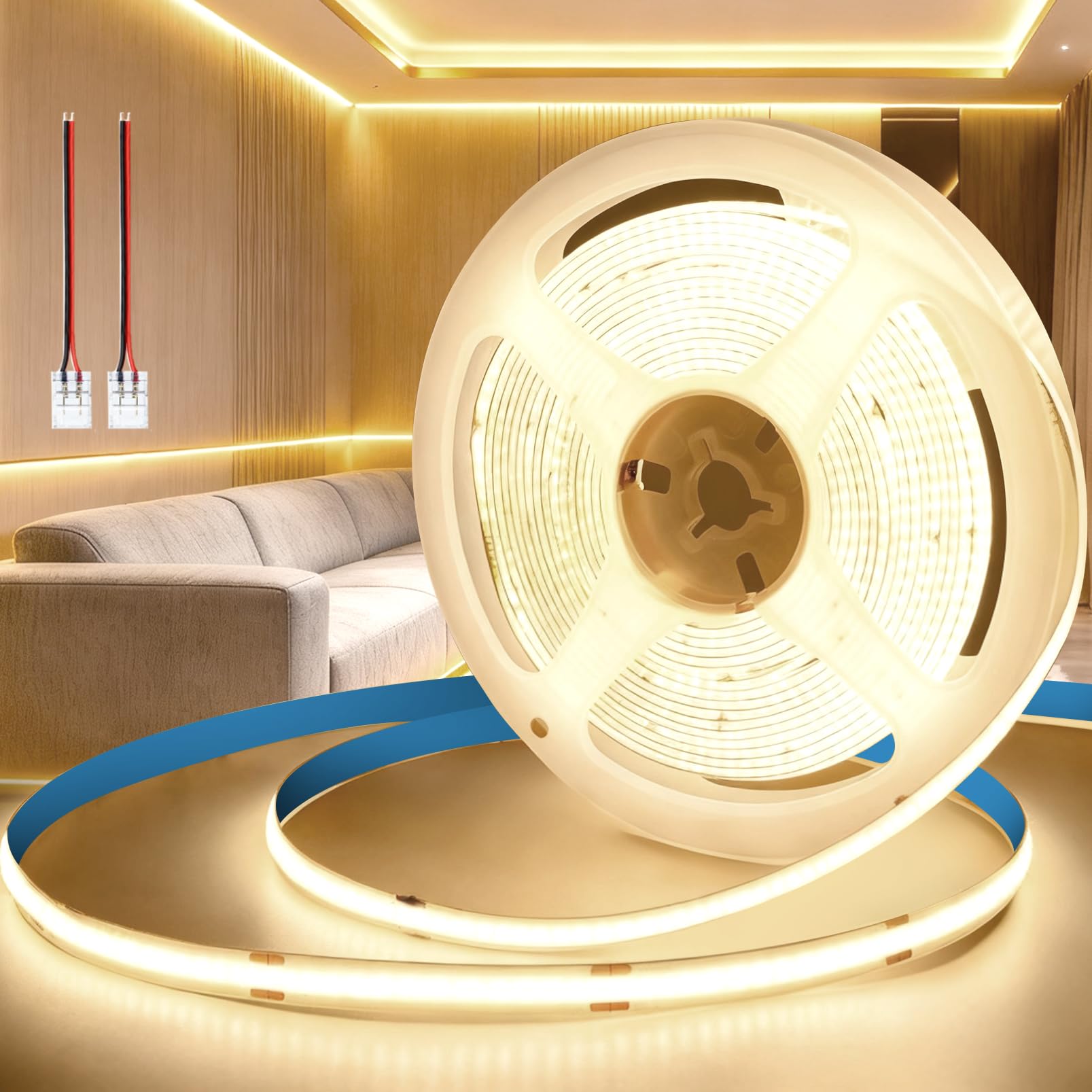 KSIBNW 12V COB LED Streifen Neutralweiß, 5M Selbstklebend LED Strip 4000K Licht Band 8mm Breite CRI90+ 320LEDs/m Flexibel LED Leiste für Wohnmobil Küche Schlafzimmer Dekoration, Ohne Netzteil
