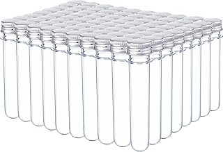 80 Pcs 45ml Clear Flat Plastic Test Tubes with Screw Caps 140 x 25 mm Tubes Plastic Vials Screw Top Tubes with Lids Test Tube Containers for Candy Beads Gumball Bath Salt Liquid Sample Storage