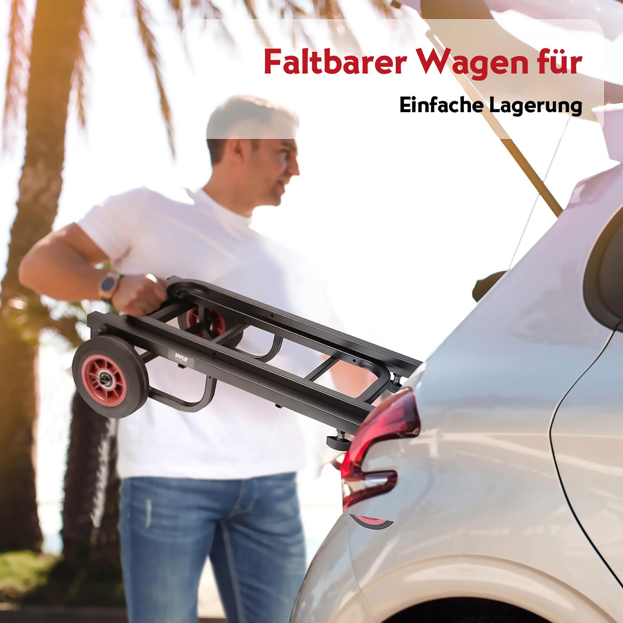 Pyle Transportwagen Klappbar, Plattformwagen mit R-Trac-Rädern & Bremse & Rutschfester Fläche, Bis 90Kg, Ideal für Lieferung, DJ Equipment, PA Lautsprecher, Mischpulte & Events
